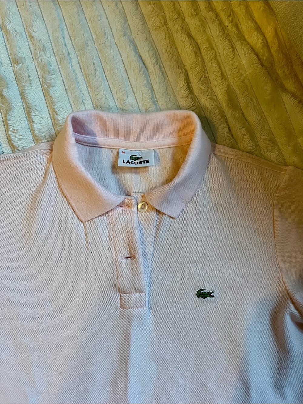 Lacoste Pale Pink Polo Shirt with Embroidered Crocodile (unisex) Size M - Kids